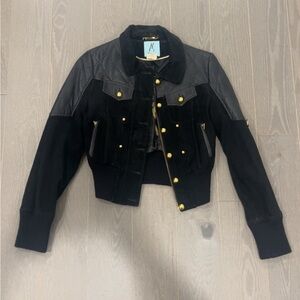 Marciano Cropped Suede & Leather Moto Jacket – Black – XS